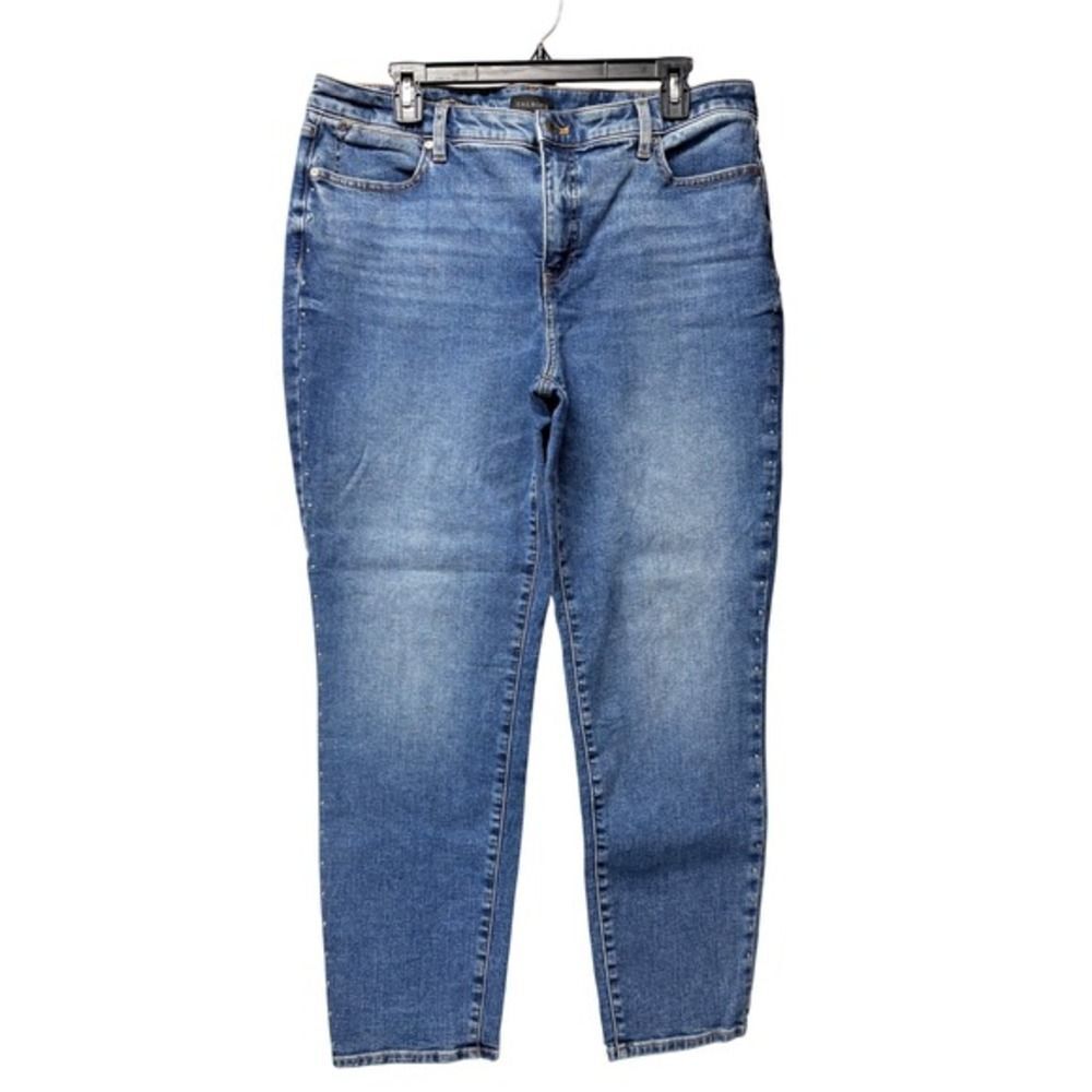 Talbots Slim Ankle Jean Women 14 Blue Studded Side Seam High Rise Medium‎ Wash
